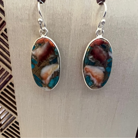 ❤️ Spiny Oyster Dangle Earrings 1.25” Southwestern 4.7gm Marked 925 - Picture 10 of 11